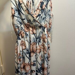Peach Love California Blue and Orange Ruched Maxi Sundress